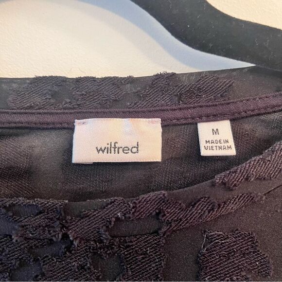 Aritzia Wilfred Black Sheer Top with Embroidered Floral Detailing Size Medium - Picture 3 of 7